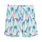 Turquoise Giraffe Pattern Print Men's Sports Shorts