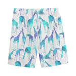 Turquoise Giraffe Pattern Print Men's Sports Shorts