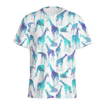 Turquoise Giraffe Pattern Print Men's Sports T-Shirt