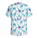 Turquoise Giraffe Pattern Print Men's Sports T-Shirt