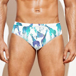 Turquoise Giraffe Pattern Print Men's Swim Briefs