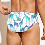 Turquoise Giraffe Pattern Print Men's Swim Briefs
