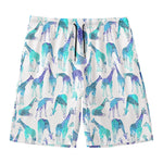 Turquoise Giraffe Pattern Print Men's Swim Trunks