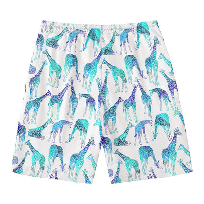Turquoise Giraffe Pattern Print Men's Swim Trunks