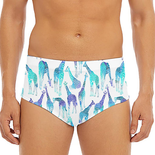Turquoise Giraffe Pattern Print Men's Triangle Swim Briefs