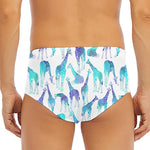 Turquoise Giraffe Pattern Print Men's Triangle Swim Briefs