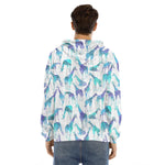 Turquoise Giraffe Pattern Print Men's Velvet Pullover Hoodie