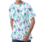 Turquoise Giraffe Pattern Print Men's Velvet T-Shirt