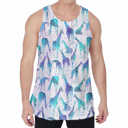Turquoise Giraffe Pattern Print Men's Velvet Tank Top