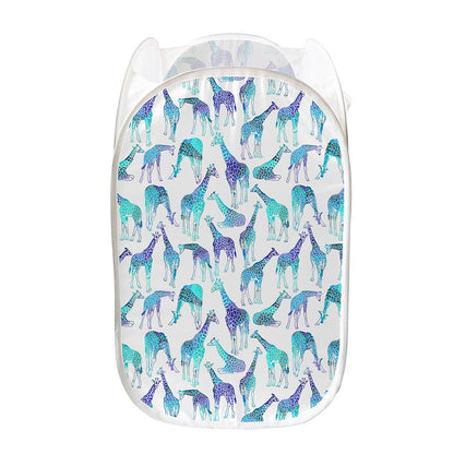 Turquoise Giraffe Pattern Print Mesh Laundry Hamper