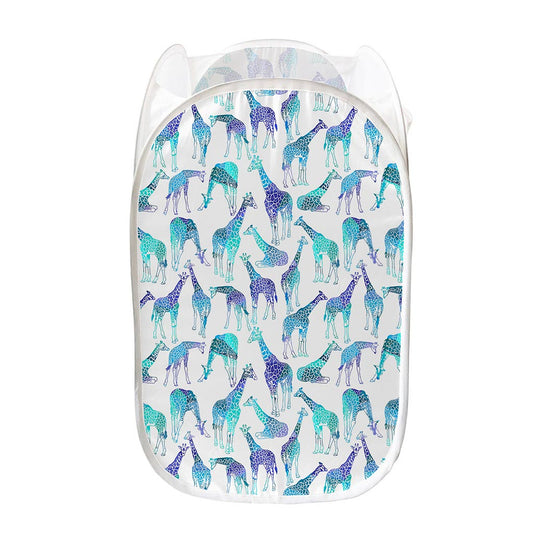 Turquoise Giraffe Pattern Print Mesh Laundry Hamper