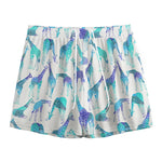 Turquoise Giraffe Pattern Print Mesh Shorts
