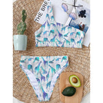 Turquoise Giraffe Pattern Print One Shoulder Bikini Top