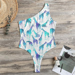 Turquoise Giraffe Pattern Print One Shoulder Bodysuit