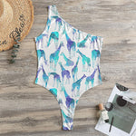 Turquoise Giraffe Pattern Print One Shoulder Bodysuit