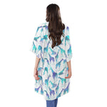 Turquoise Giraffe Pattern Print Open Front Beach Cover Up