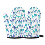 Turquoise Giraffe Pattern Print Oven Mitts
