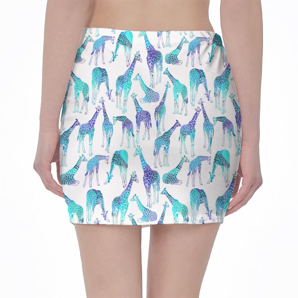 Turquoise Giraffe Pattern Print Pencil Mini Skirt
