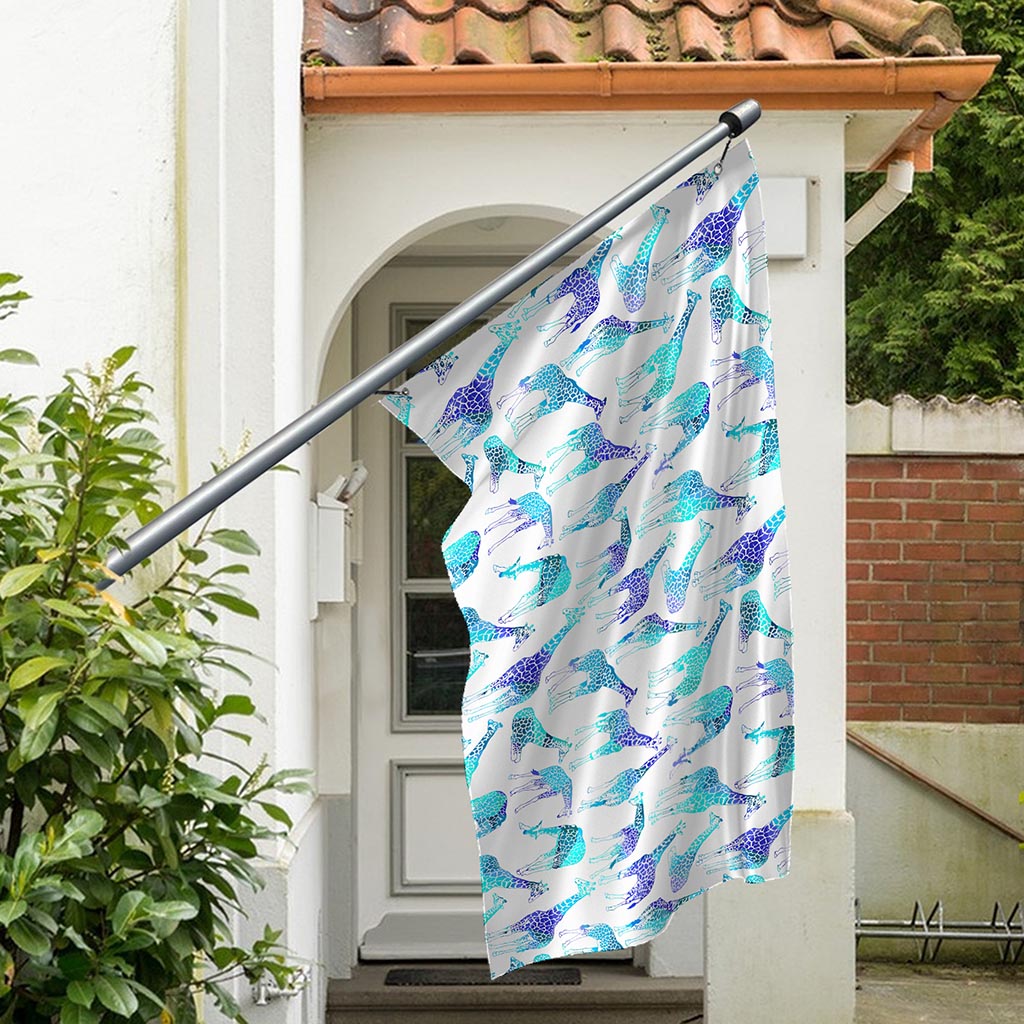 Turquoise Giraffe Pattern Print Polyester Flag