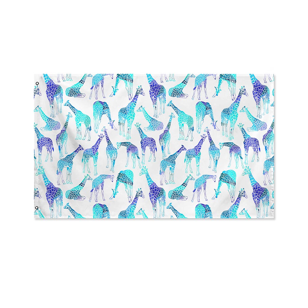 Turquoise Giraffe Pattern Print Polyester Flag