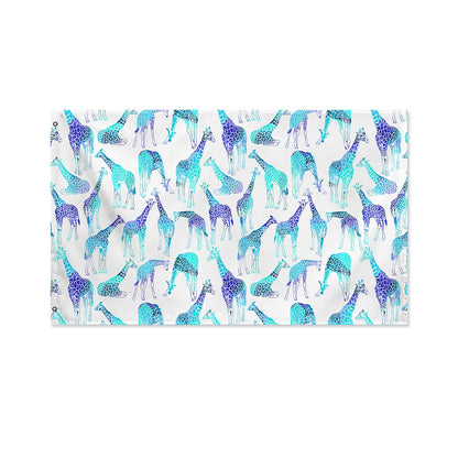 Turquoise Giraffe Pattern Print Polyester Flag