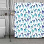 Turquoise Giraffe Pattern Print Polyester Shower Curtain