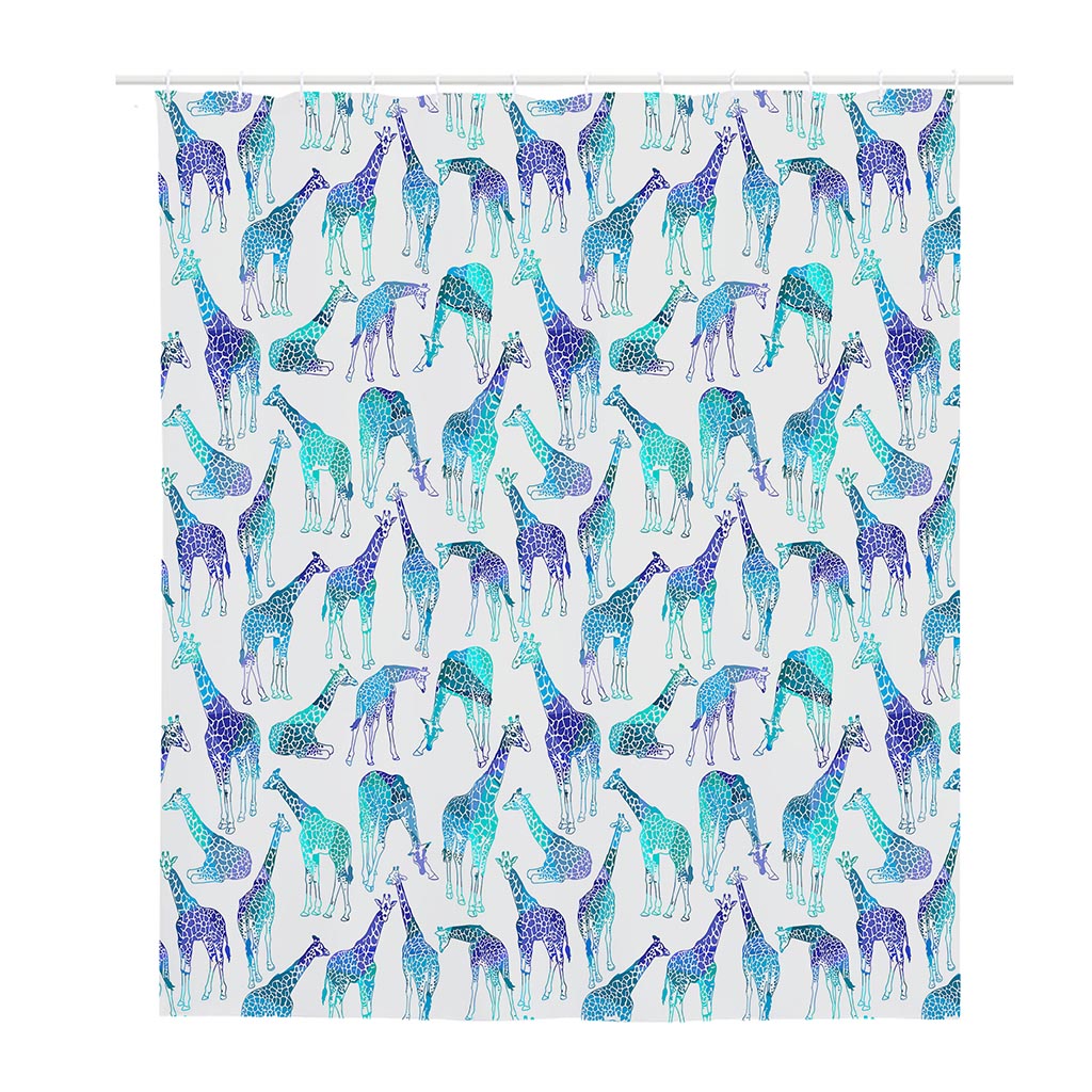 Turquoise Giraffe Pattern Print Polyester Shower Curtain