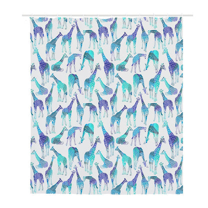 Turquoise Giraffe Pattern Print Polyester Shower Curtain