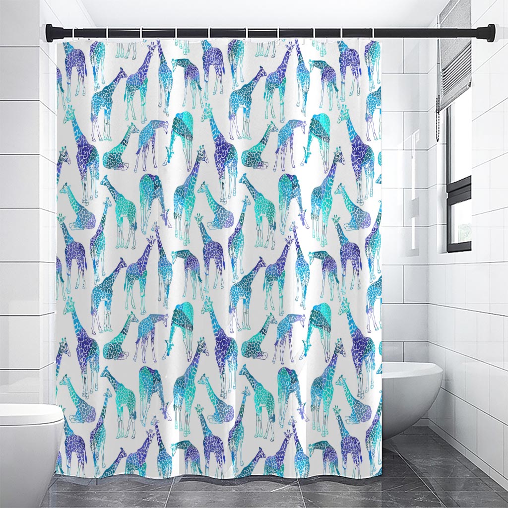 Turquoise Giraffe Pattern Print Premium Shower Curtain