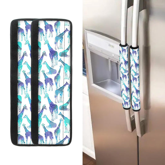 Turquoise Giraffe Pattern Print Refrigerator Handle Covers