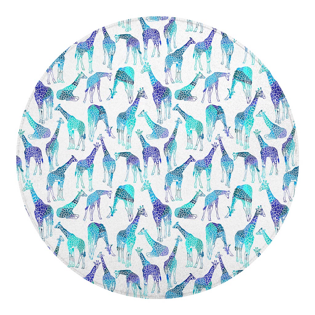 Turquoise Giraffe Pattern Print Round Blanket