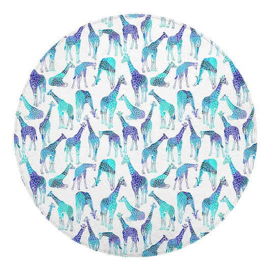 Turquoise Giraffe Pattern Print Round Blanket