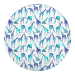 Turquoise Giraffe Pattern Print Round Blanket
