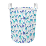 Turquoise Giraffe Pattern Print Round Laundry Basket
