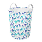 Turquoise Giraffe Pattern Print Round Laundry Basket