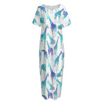 Turquoise Giraffe Pattern Print Short Sleeve Long Nightdress