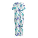 Turquoise Giraffe Pattern Print Short Sleeve Long Nightdress