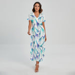 Turquoise Giraffe Pattern Print Short Sleeve Maxi Dress