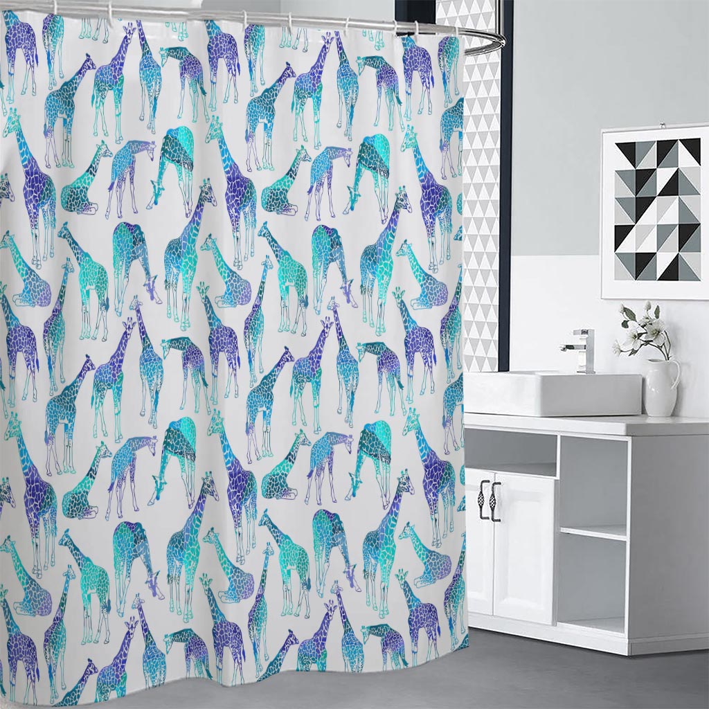 Turquoise Giraffe Pattern Print Shower Curtain