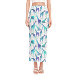 Turquoise Giraffe Pattern Print Side Slit Maxi Skirt