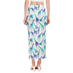 Turquoise Giraffe Pattern Print Side Slit Maxi Skirt