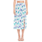 Turquoise Giraffe Pattern Print Side Slit Midi Skirt