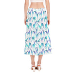 Turquoise Giraffe Pattern Print Side Slit Midi Skirt