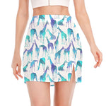 Turquoise Giraffe Pattern Print Side Slit Mini Skirt