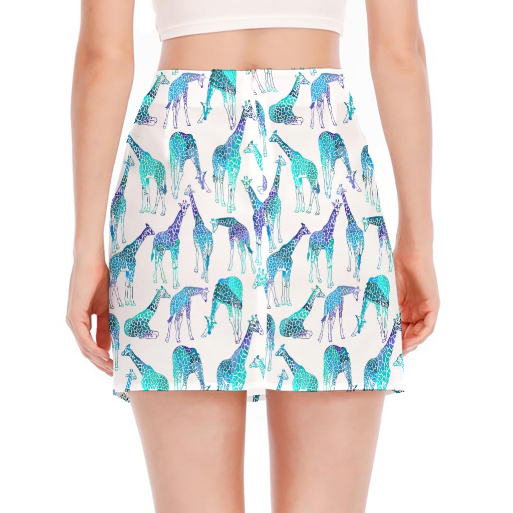 Turquoise Giraffe Pattern Print Side Slit Mini Skirt