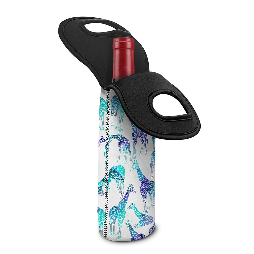 Turquoise Giraffe Pattern Print Single Neoprene Wine Tote