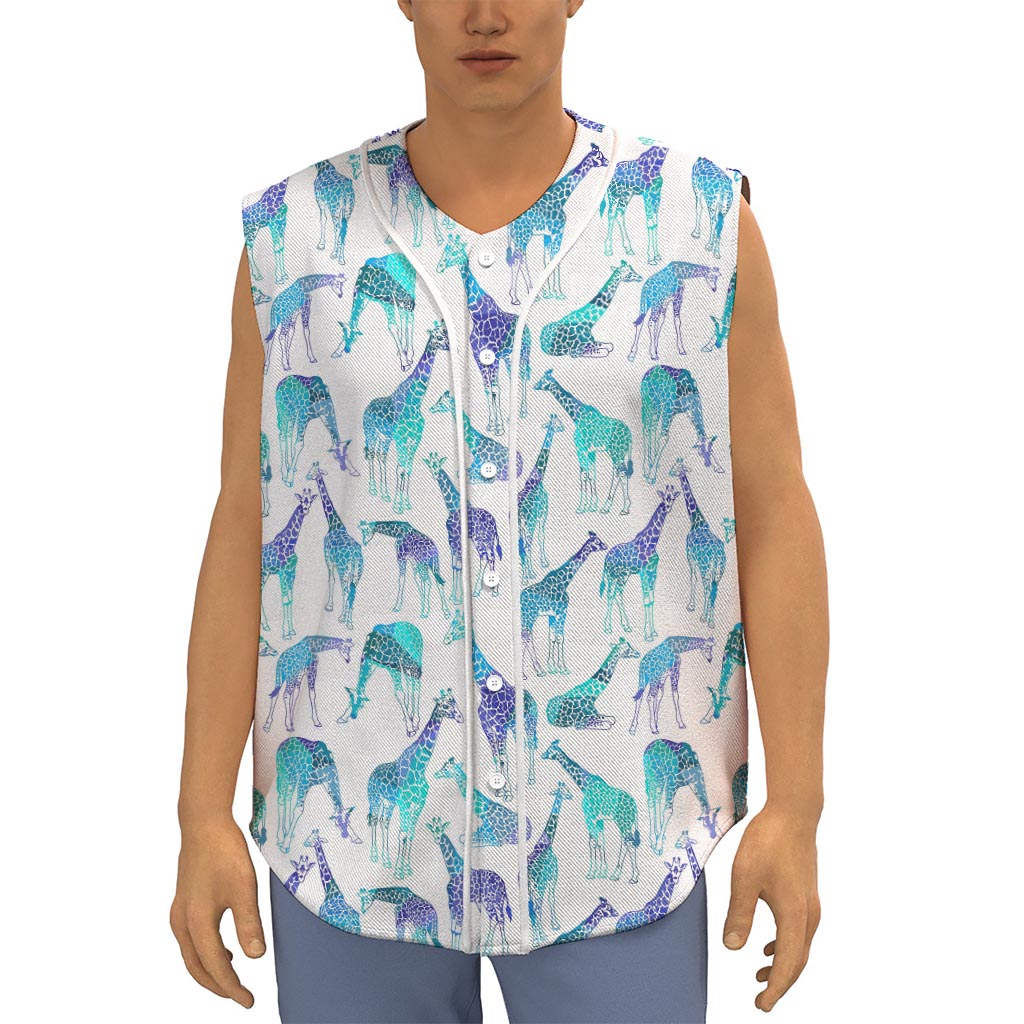 Turquoise Giraffe Pattern Print Sleeveless Baseball Jersey