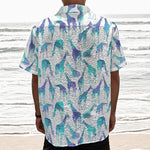 Turquoise Giraffe Pattern Print Textured Short Sleeve Shirt