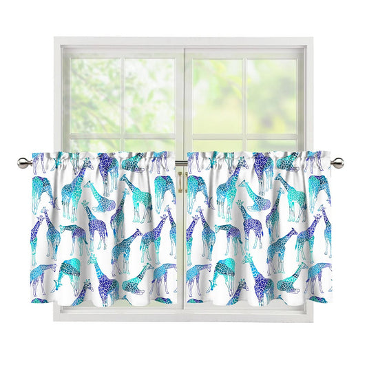 Turquoise Giraffe Pattern Print Tier Curtains