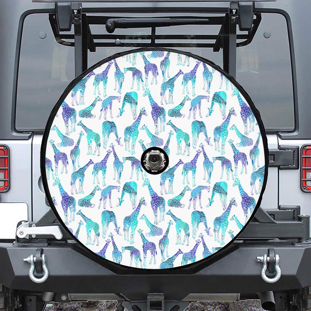 Turquoise Giraffe Pattern Print Tire Cover With Camera Hole